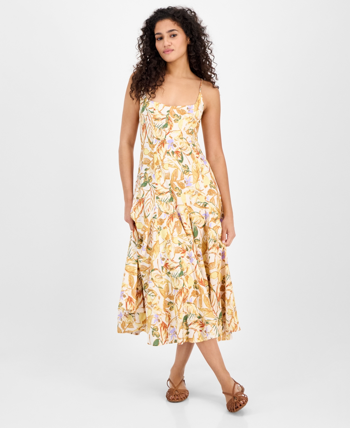 Women's Jaleyah Square-Neck Sleeveless Dress - Mustard Green Tropic