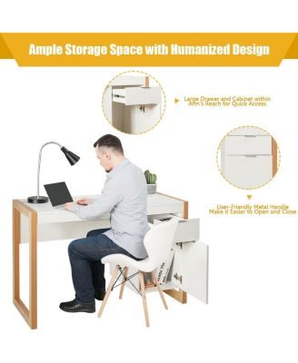 Modern Computer Desk Writing Workstation with Cabinet and Drawer
