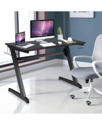 45.5 Gaming Desk, Z Shaped Racing Game Table with Carbon Fiber Surface, Mouse Mat, Headphone Hook, Cup Holder, Game Handle Rack, Ergonomic Home Office Computer Table Gamer Workstation