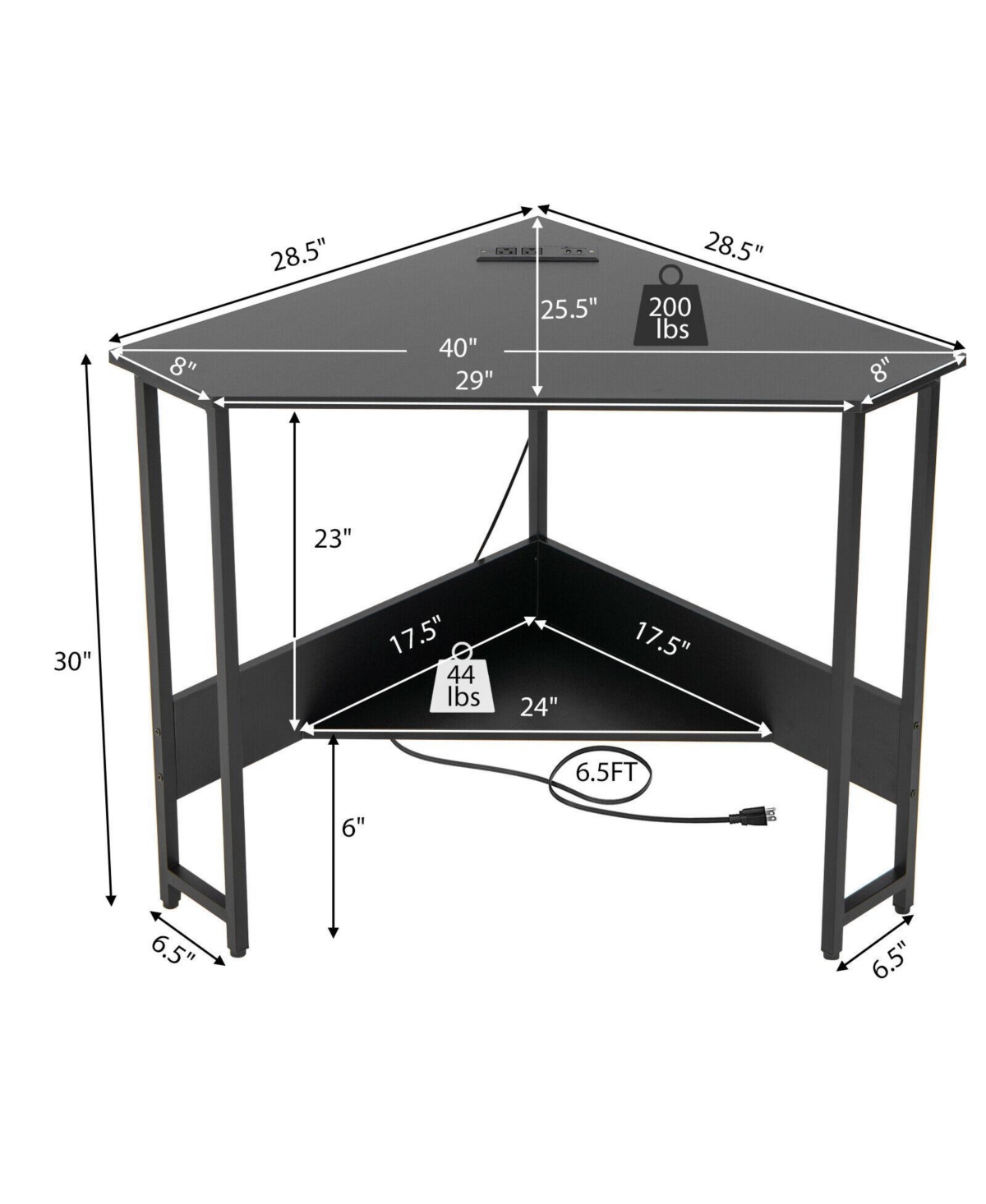 Triangle Computer Corner Desk with Charging Station