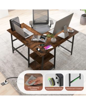 L-Shaped Corner Computer Desk with Storage Shelves