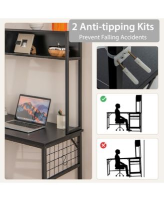 L-shaped Desk with Power Outlet Hutch