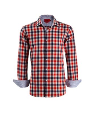 Big Boys Red Slim Fit Plaid Dress Shirt