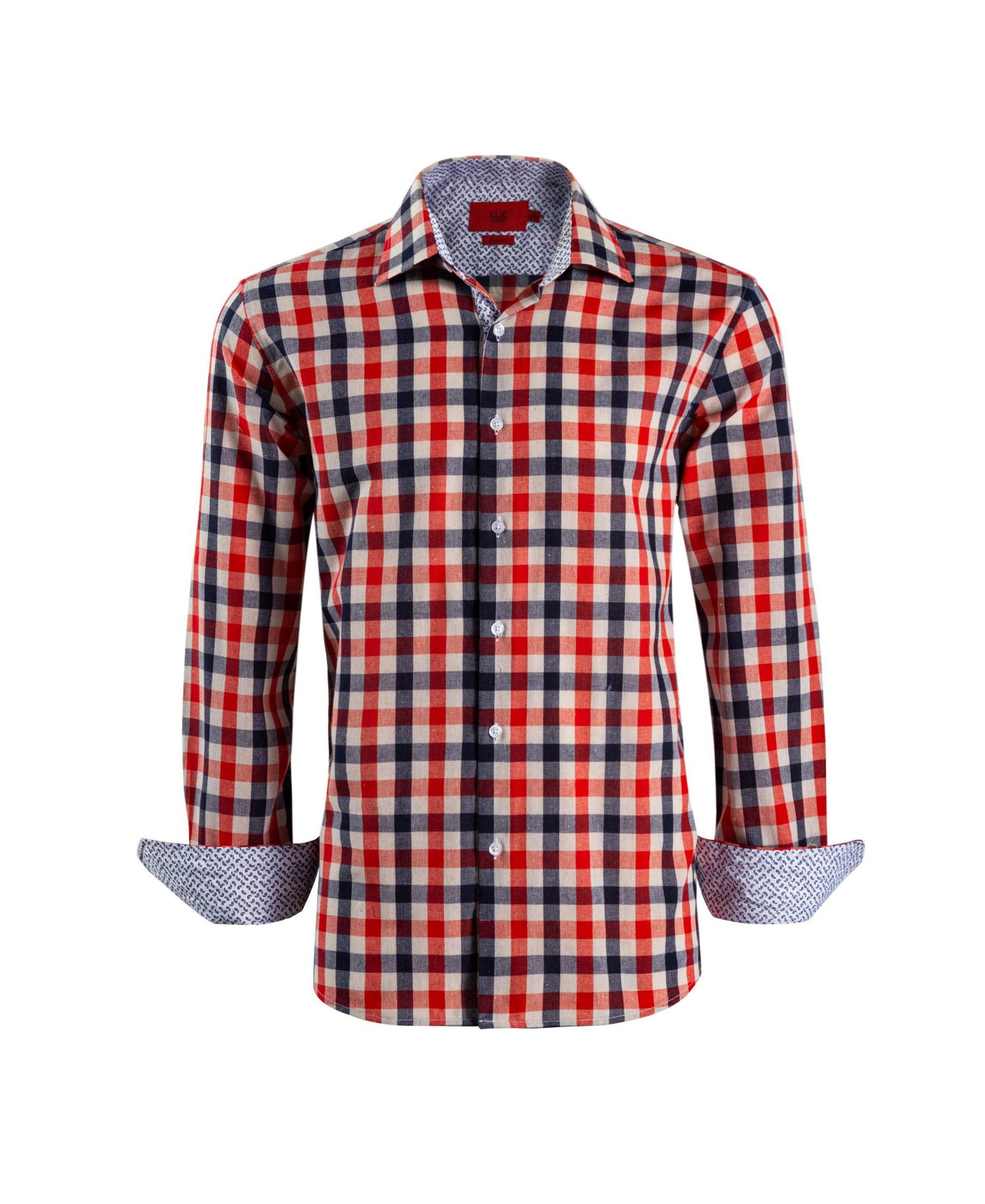 Big Boys Red Slim Fit Plaid Dress Shirt