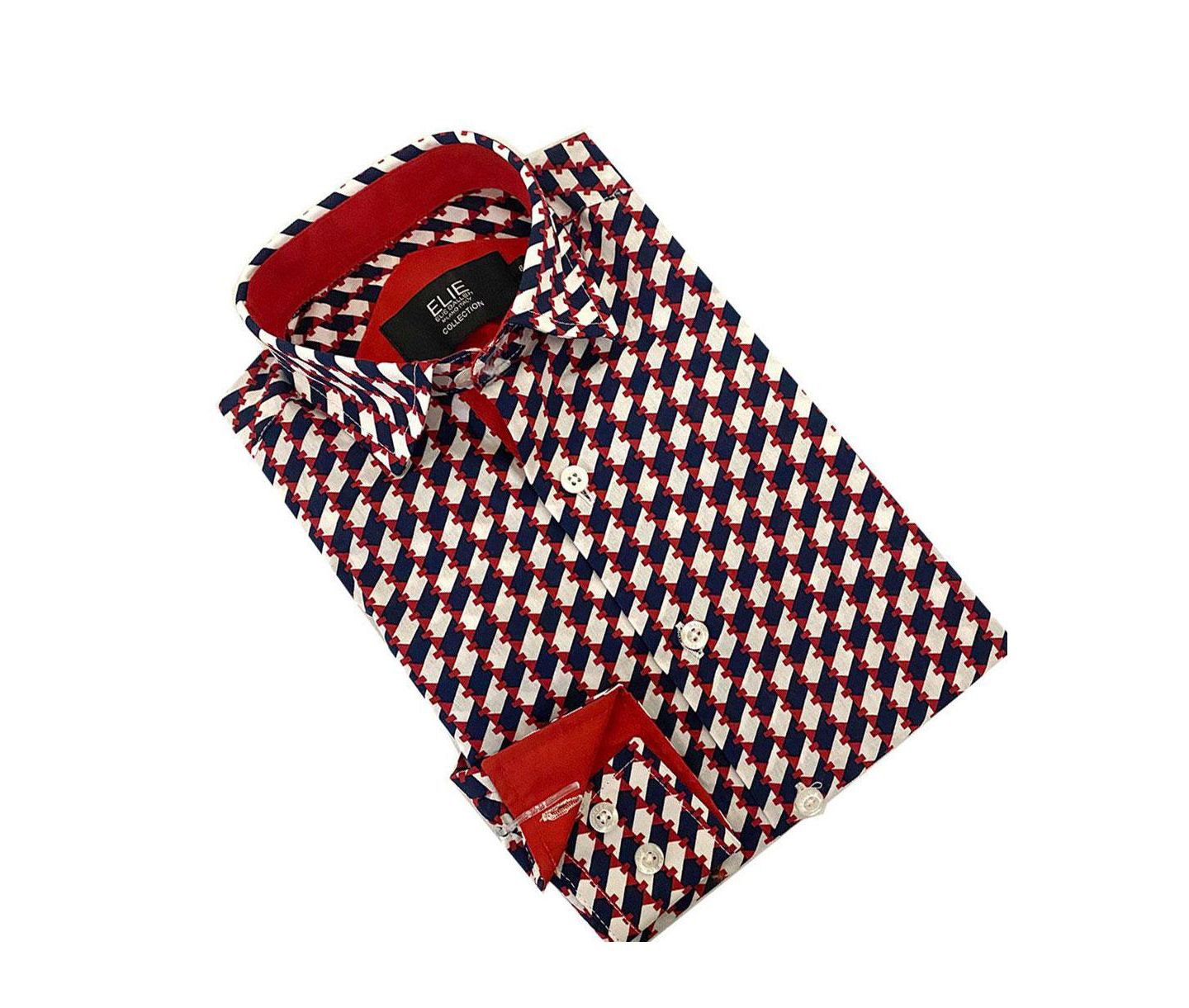 Рубашка Elie Balleh Red Geometric Button-Down Slim Fit Short Sleeve Shirt для мальчиков, цвет: Красный — фото 2