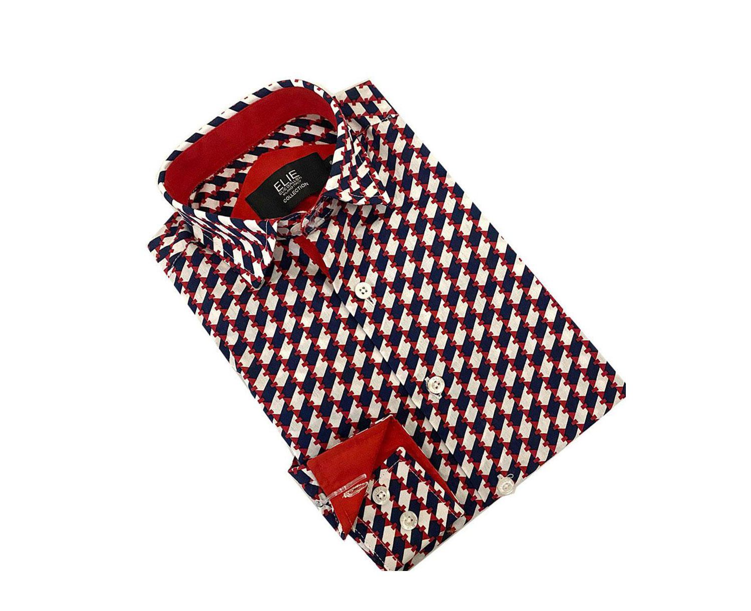 Big Boys Red Geometric Button-Down Slim Fit Short Sleeve Shirt