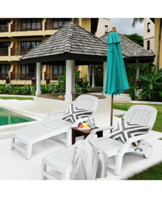 Set of 2 Patio Adjustable Chaise Lounge Chair Folding Recliner w/ Wheels