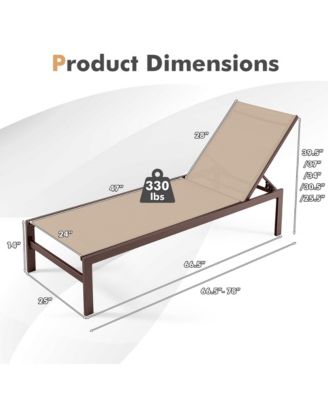 Aluminum Patio Chaise Lounge Outdoor Adjustable Lounge Chair W/ 6-Position Backrest