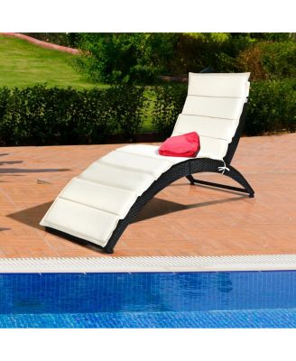 Foldable Rattan Wicker Chaise Lounge Chair w/ Cushion Patio Outdoor