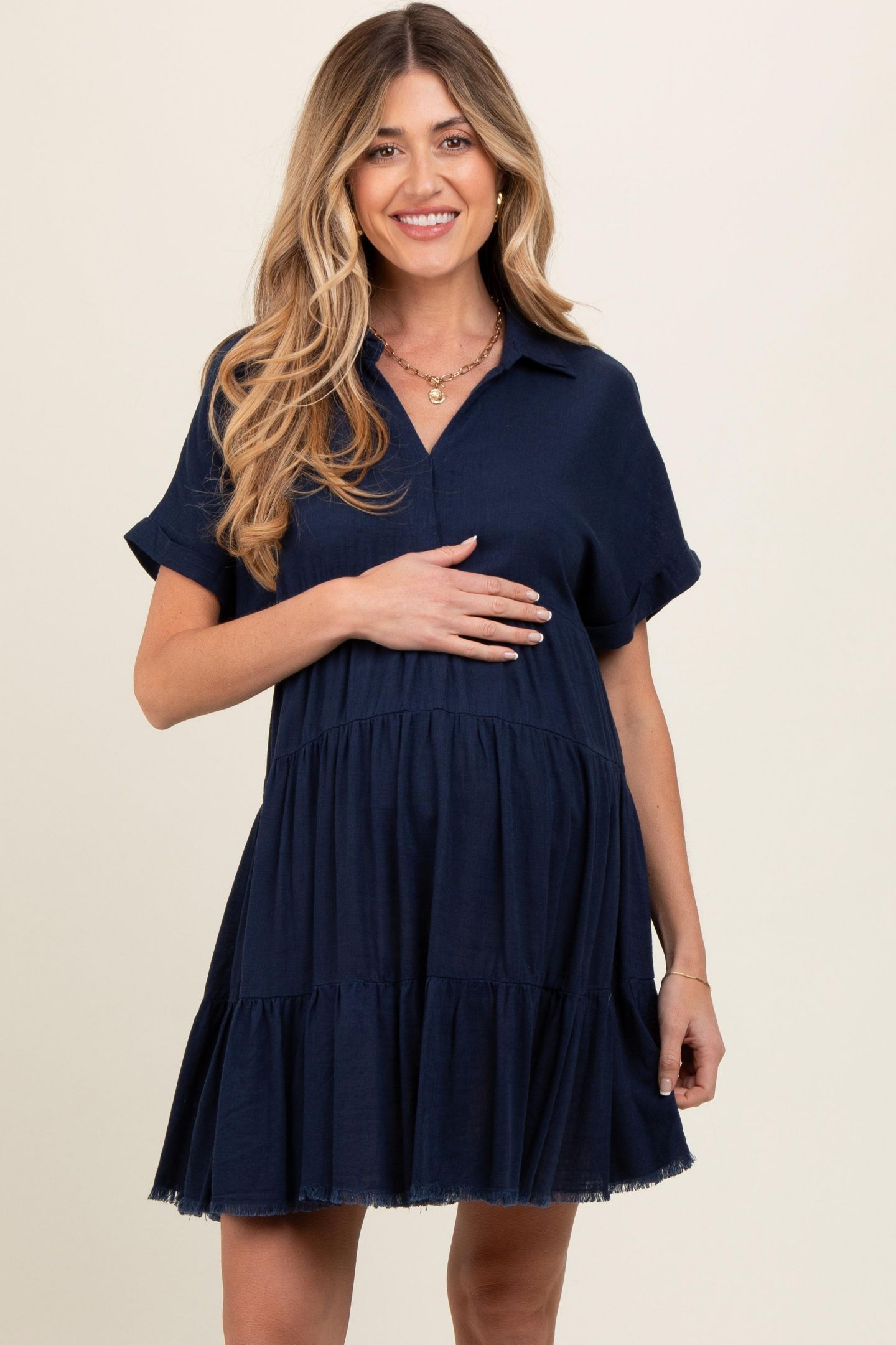 Женское платье Pinkblush Navy Tiered Linen, цвет: Тёмно-синий — фото 4