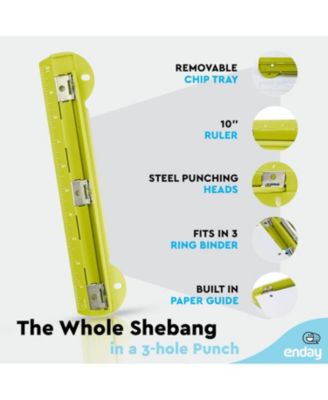 3 Hole Punch Pink, Portable Hole Puncher for 3 Ring Binder, 3 Sheets Capacity, Removable Chip Tray, 10” Ruler for School, Office, 1 Pc-by Enday