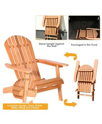 Eucalyptus Adirondack Chair Foldable Outdoor Wood Lounger Chair