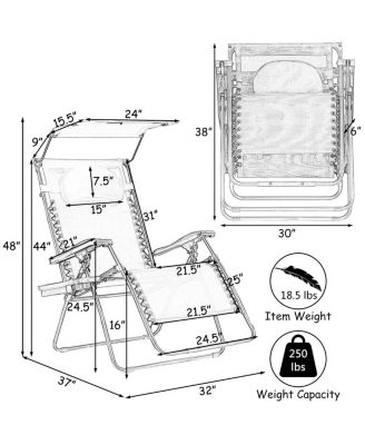 Folding Recliner Zero Gravity Lounge Chair W/ Shade Canopy Cup Holder