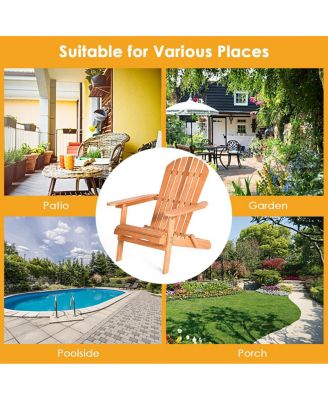 2 PCS Eucalyptus Adirondack Chair Foldable Outdoor Wood Lounger Chair