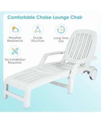 Patio Adjustable Chaise Lounge Chair Folding Sun Lounger Recliner w/ Wheels
