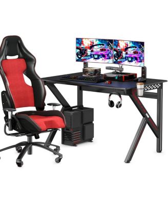 K-Shaped Gaming Desk with Cup Holder Headphone