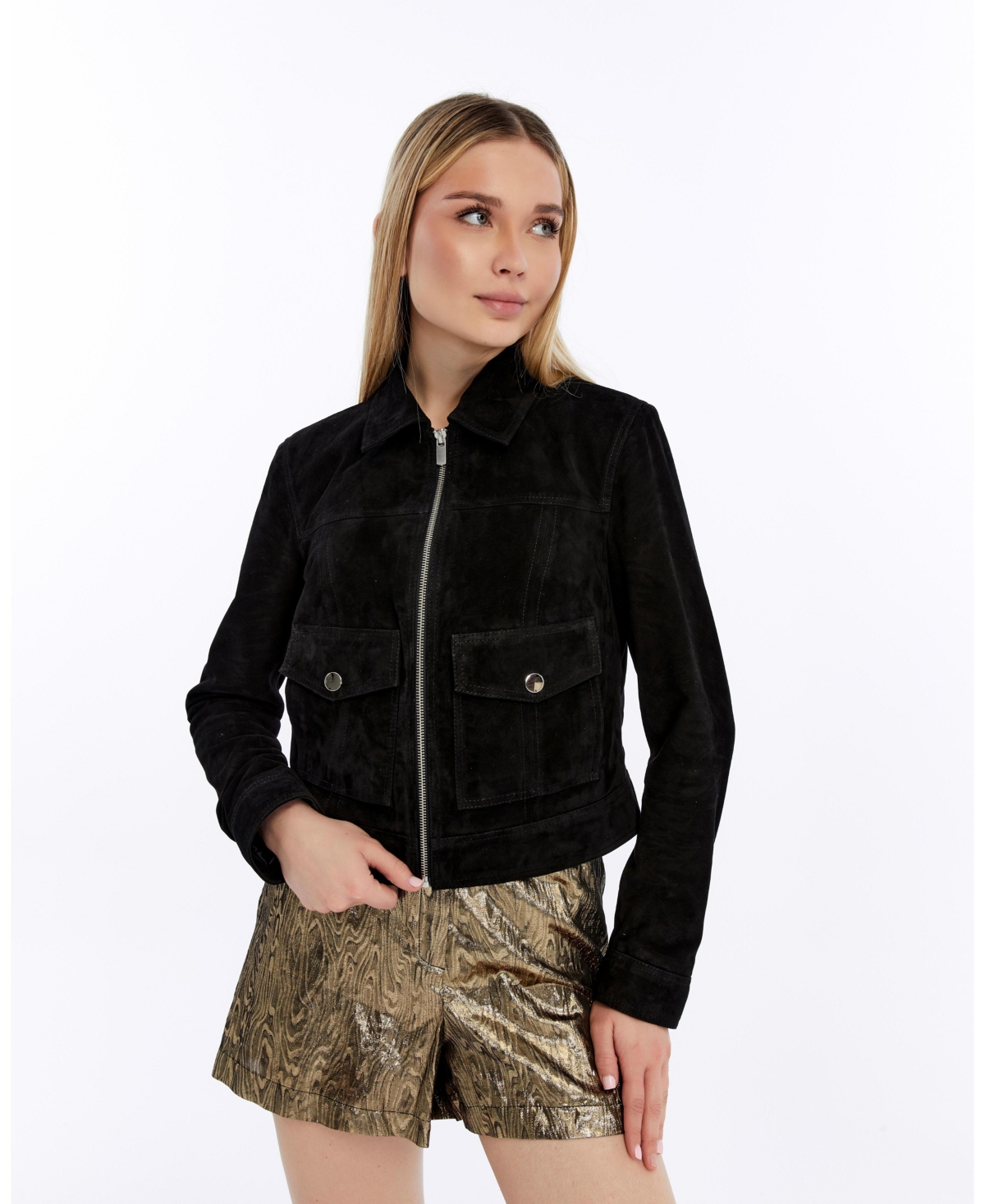 Women's Cropped Suede Jacket, Created For Macy's - Black