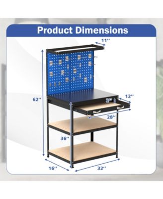 32 x 16 Inch Workbench Work Table with 2 PCs Pegboard Drawer and Shelves