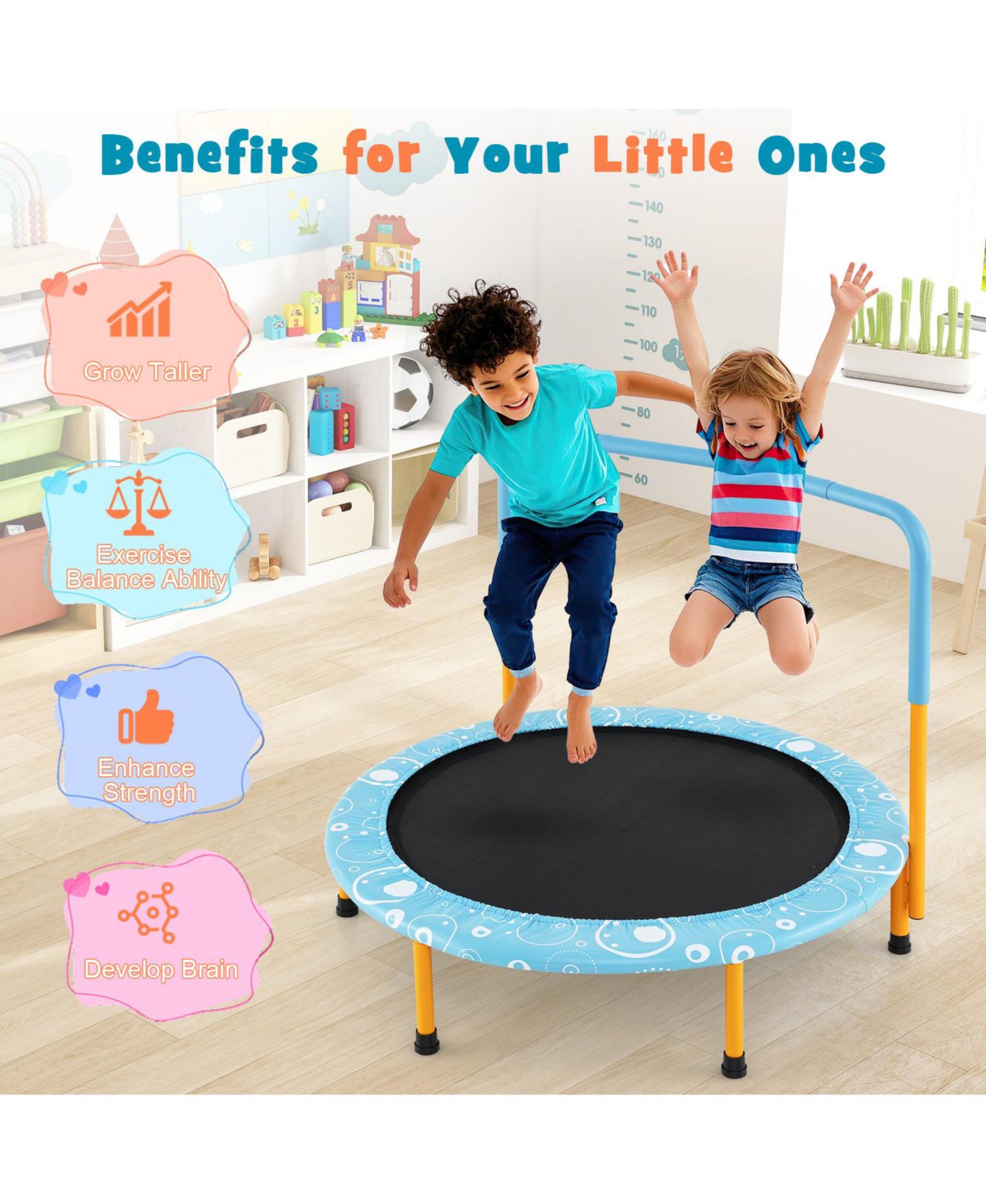 Детская игрушка GOUUN Mini Rebounder 36" Foldable Covered-Handrail Trampoline, 330 lbs Capacity, Ages 3+, цвет: Синий — фото 4