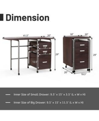 Home Office Folding Computer Laptop Desk Wheeled with 3 Drawers