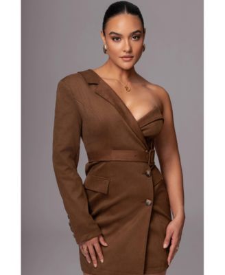Women's One Shoulder Suede Blazer Dress