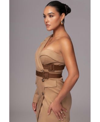 Women's One Shoulder Suede Blazer Dress