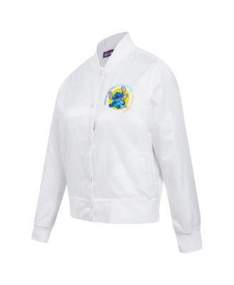 Women's White Lilo and Stitch Scrump Stitch Full-Snap Satin Jacket
