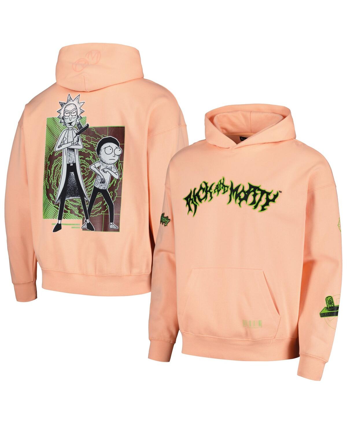 Men's Orange Rick and Morty '90s Rave Dropped Shoulder Pullover Hoodie Sweatshirt - Orange