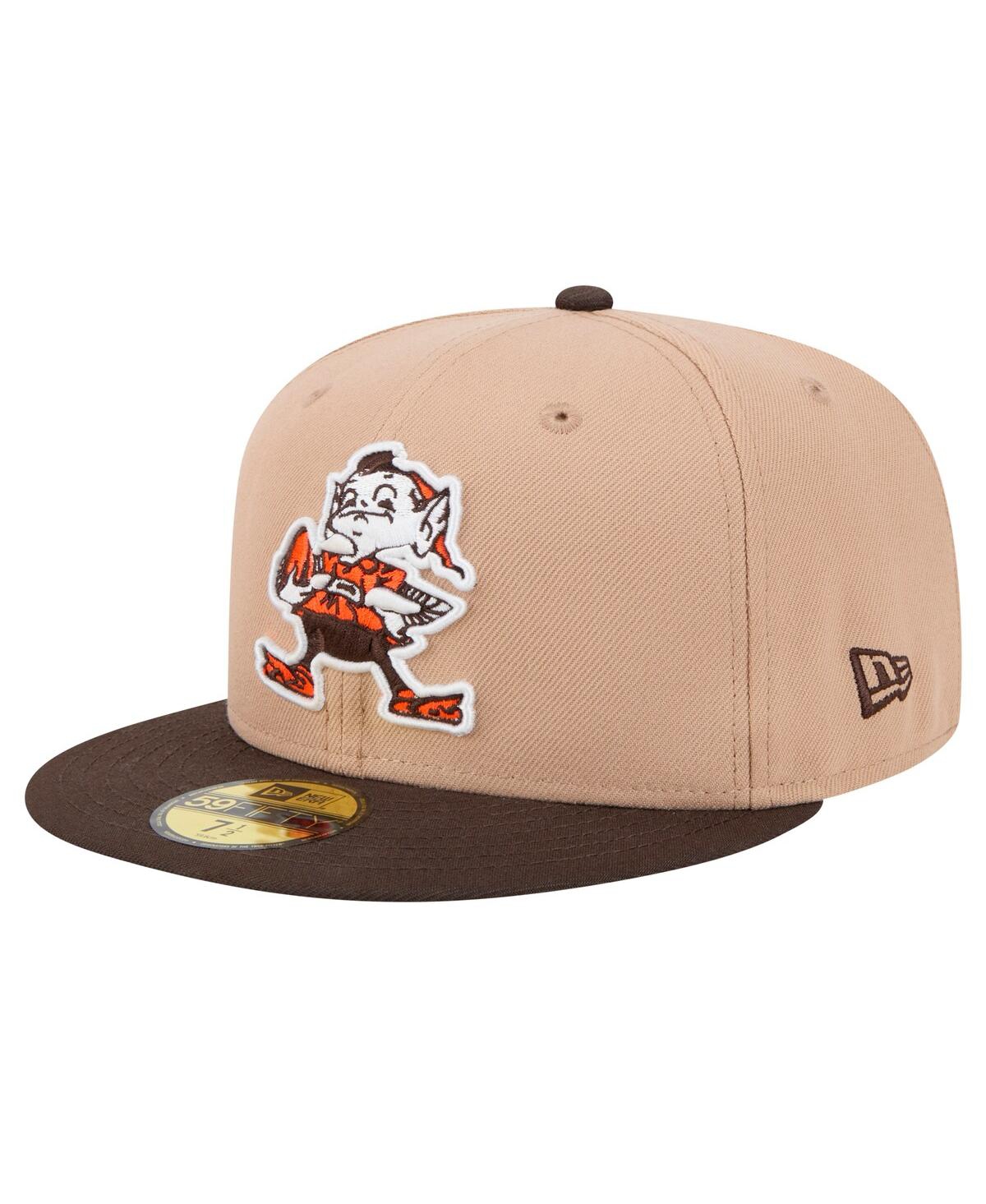 New Era Men's Tan Cleveland Browns Throwback Logo Main 59FIFTY Fitted Hat - Tan