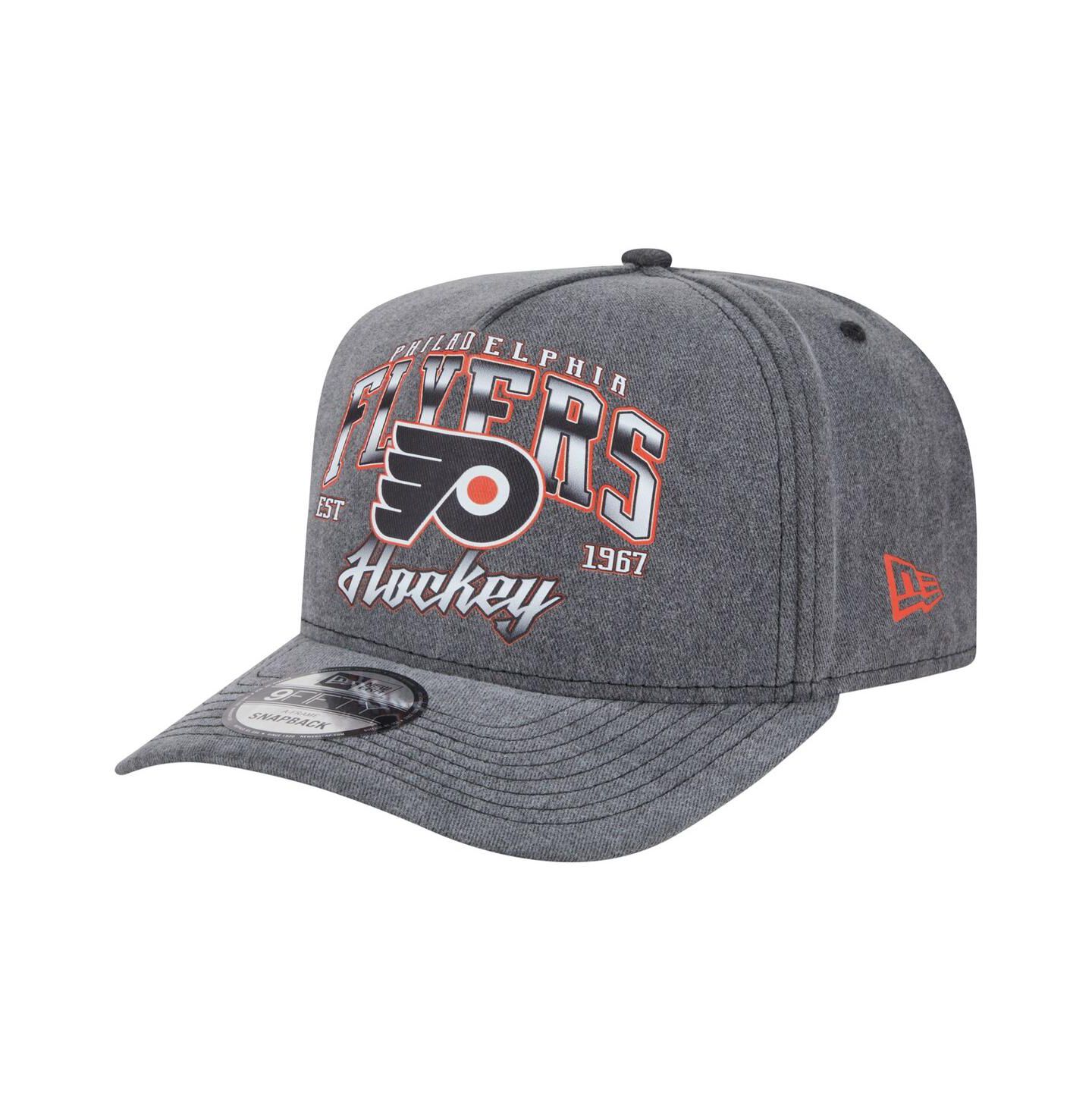Мужская кепка New Era Charcoal Philadelphia Flyers Throwback Washed A-Frame Pre-Curved 9FIFTY Snapback Hat — фото 1