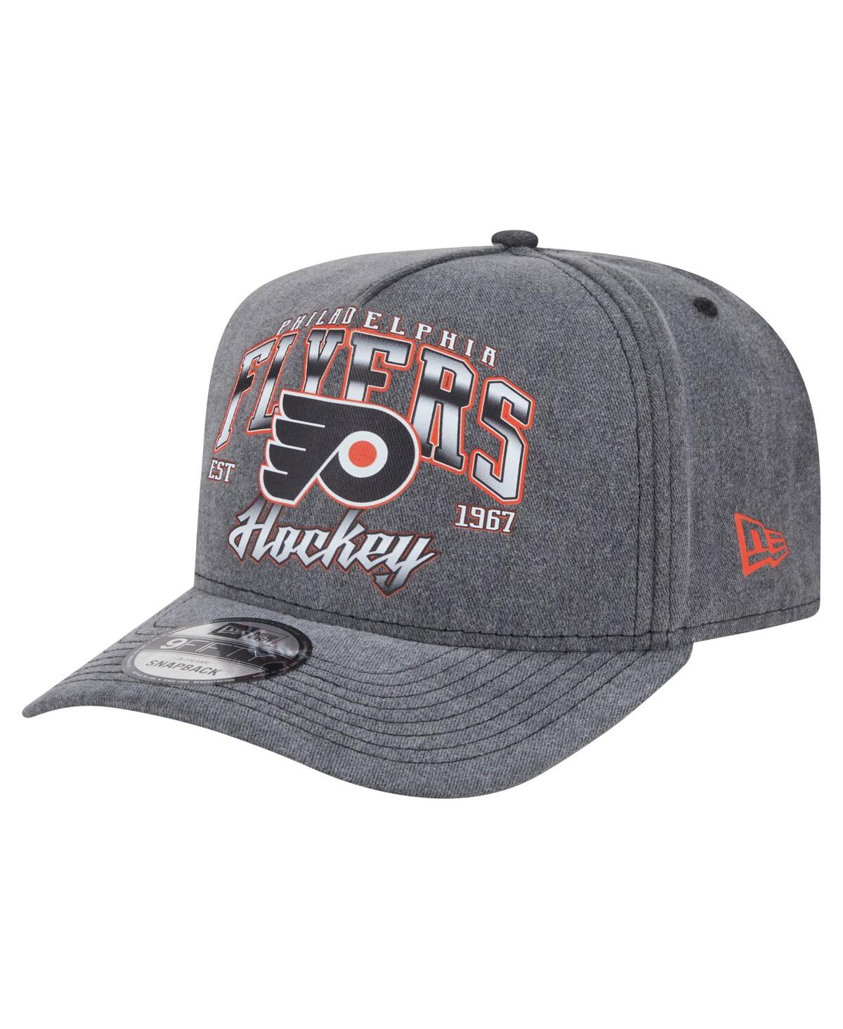 New Era Men's Charcoal Philadelphia Flyers Throwback Washed A-frame Pre-curved 9fifty Snapback Hat