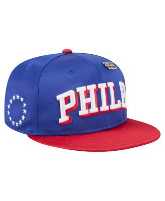 Men's Royal/Red Philadelphia 76ers Throwback Satin Vintage Pin Two-Tone 59FIFTY Fitted Hat