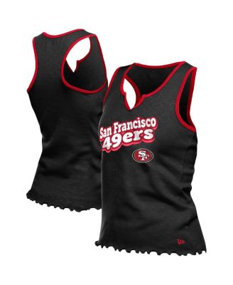 New Era - Women's Black San Francisco 49ers Lettuce Hem Notch Neck Tri-Blend Tank Top