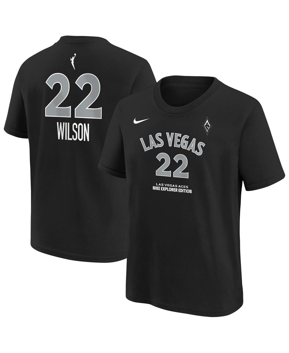 Nike Big Boys And Girls A'ja Wilson Black Las Vegas Aces Explorer Edition Name Number T-shirt
