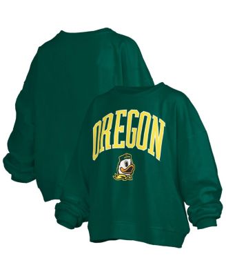 Pressbox - Women's Green Oregon Ducks Janise Arch Over Logo Waist Length Oversized Pullover Sweatshirt