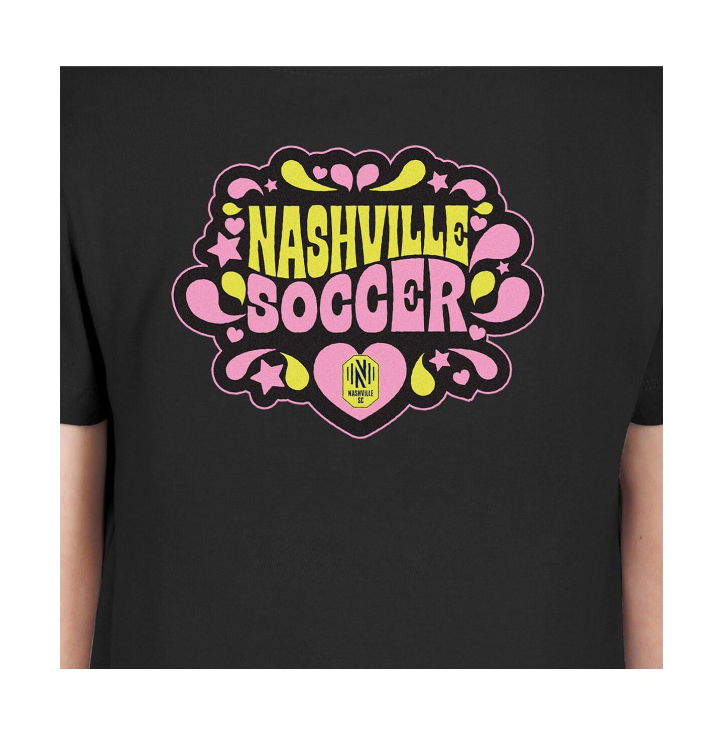 Футболка New Era Black Nashville SC Bubble Heart для девочек — фото 4