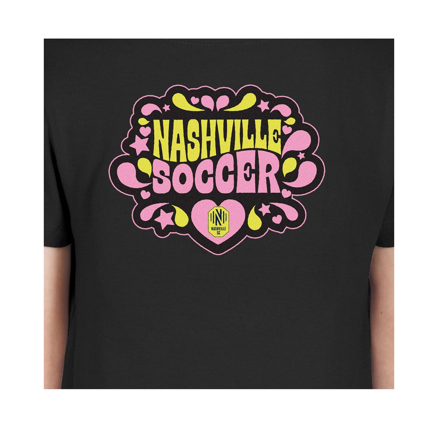 Big Girls Black Nashville SC Bubble Heart T-Shirt