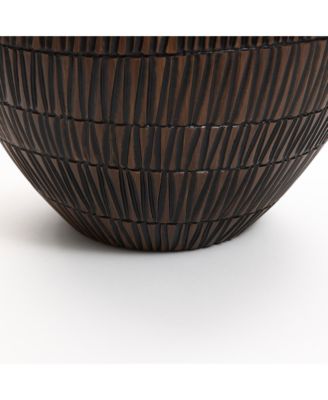 Brown with Black V-Pattern Polyresin 12-Inch Round Planter