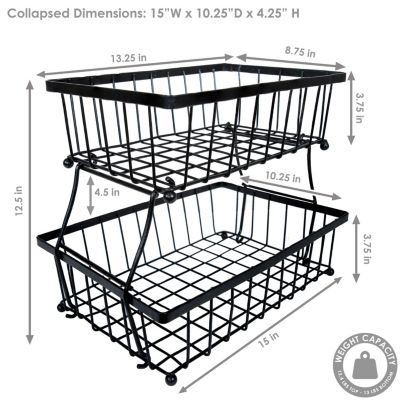 Indoor Metal Wire 2-Tier Collapsible Tabletop Storage Basket