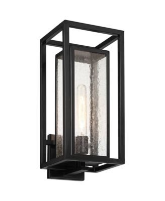 Amir 18" High Modern Outdoor Wall Light Fixture Mount Porch House Exterior Outside Weatherproof Black Clear Seeded Glass Shade Front Door Patio Garage Home Deck Garden Backyard - Possini Euro Design