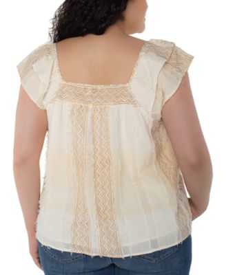 Plus Size Chevron Stripe Flutter-Sleeve Square-Neck Blouse