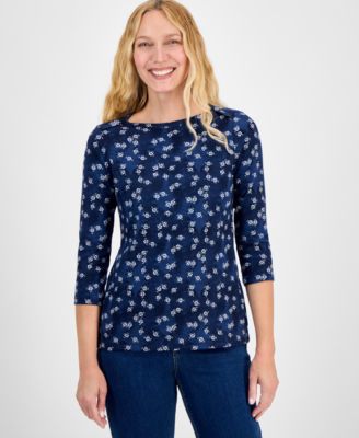 Style & Co - Petite Spotty Airy Floral-Print Cotton Top