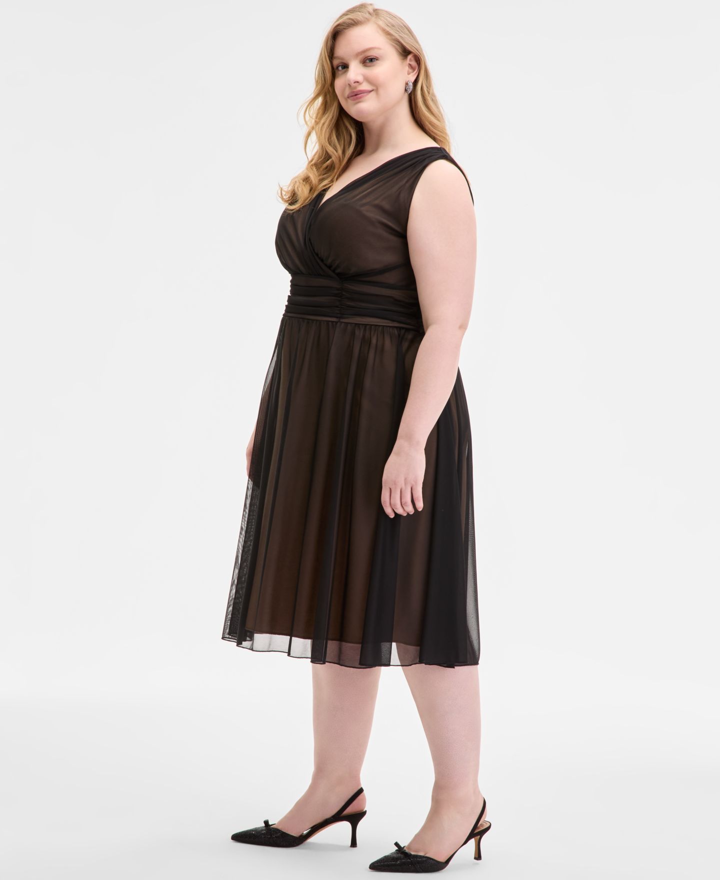 Женское платье Connected Plus Size Sleeveless Chiffon Midi, цвет: Тёмно-синий розовато-лиловый — фото 4