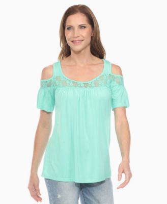 Women's Cold Shoulder Lace Trim Knit Top