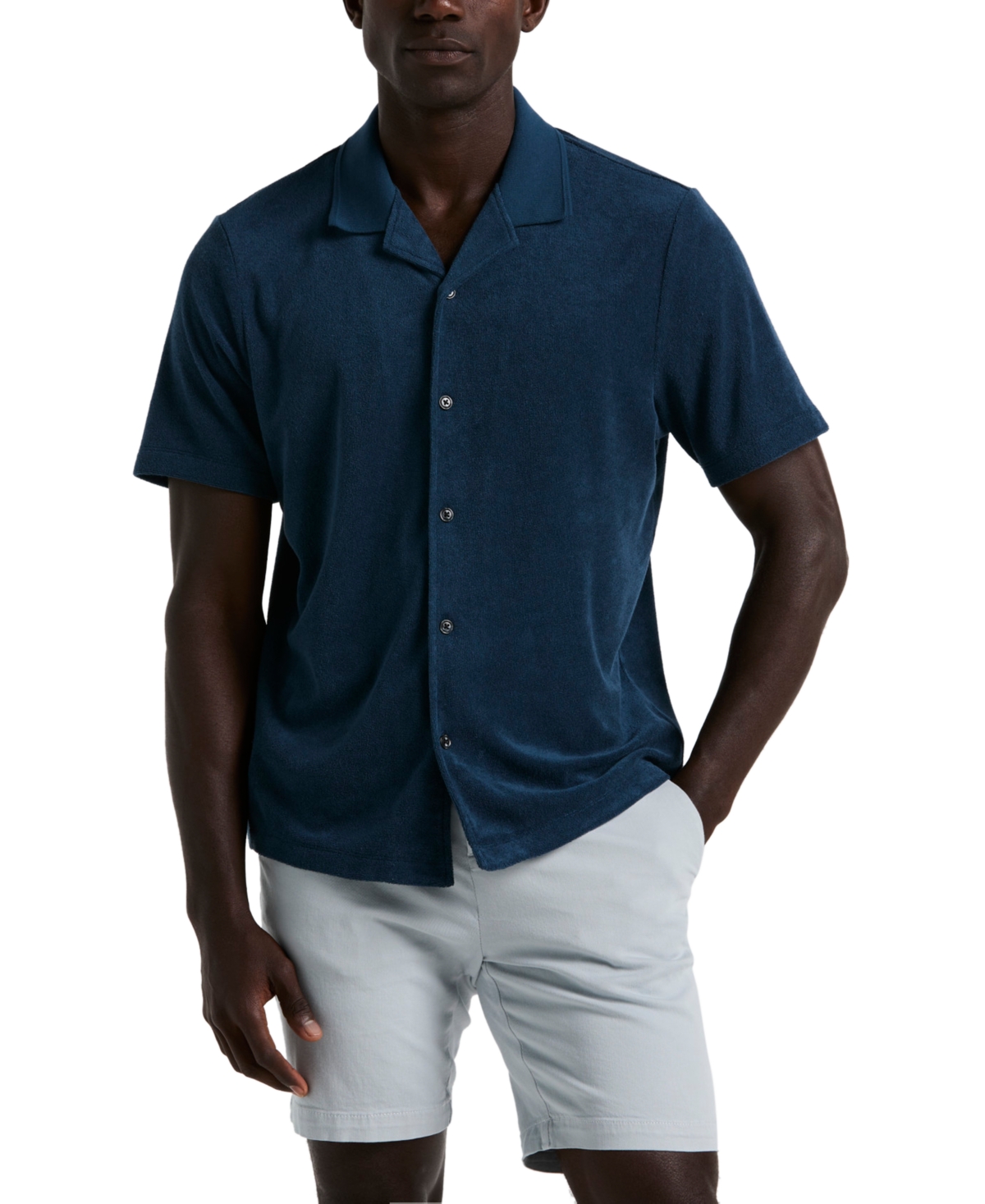 Men's Short Sleeve Terry Button-Front Camp Shirt - Blue Wing Teal