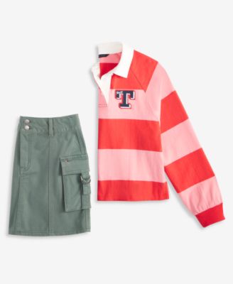 Tommy Hilfiger Big Girls Rugby Stripe Sweatshirt Cargo Skirt In Green