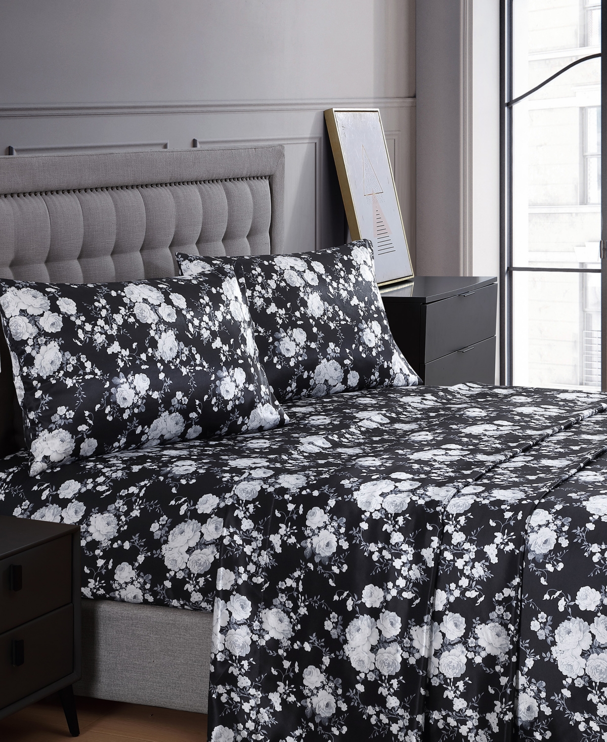 Beatrice Home Fashions Luxurious Satin 4-pc. Sheet Set, Full In Black