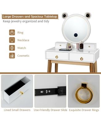 Vanity Set with 3-Color Lighted Touch Screen Dimming Mirror and 4 Drawers