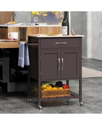 Rolling Kitchen Island Cart with Drawer and Towel Rack