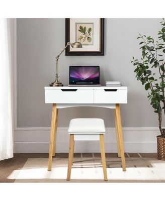 Wooden Vanity Table with Flip Top Mirror and Cushioned Stool